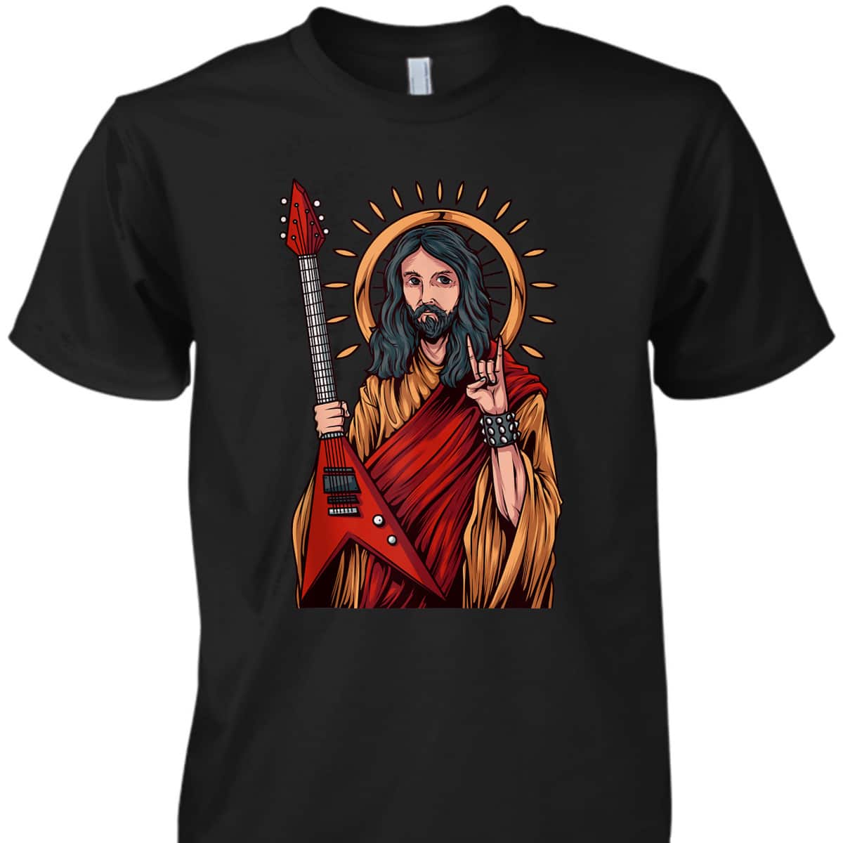 Jesus The Heavy Metal Guitarist Funny Christian T-Shirt Jesus The Heavy Metal Guitarist Funny Christian T-Shirt
