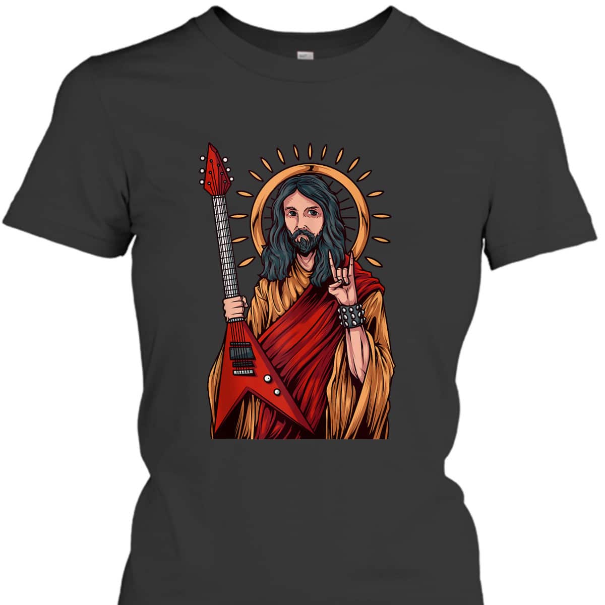 Jesus The Heavy Metal Guitarist Funny Christian T-Shirt Jesus The Heavy Metal Guitarist Funny Christian T-Shirt