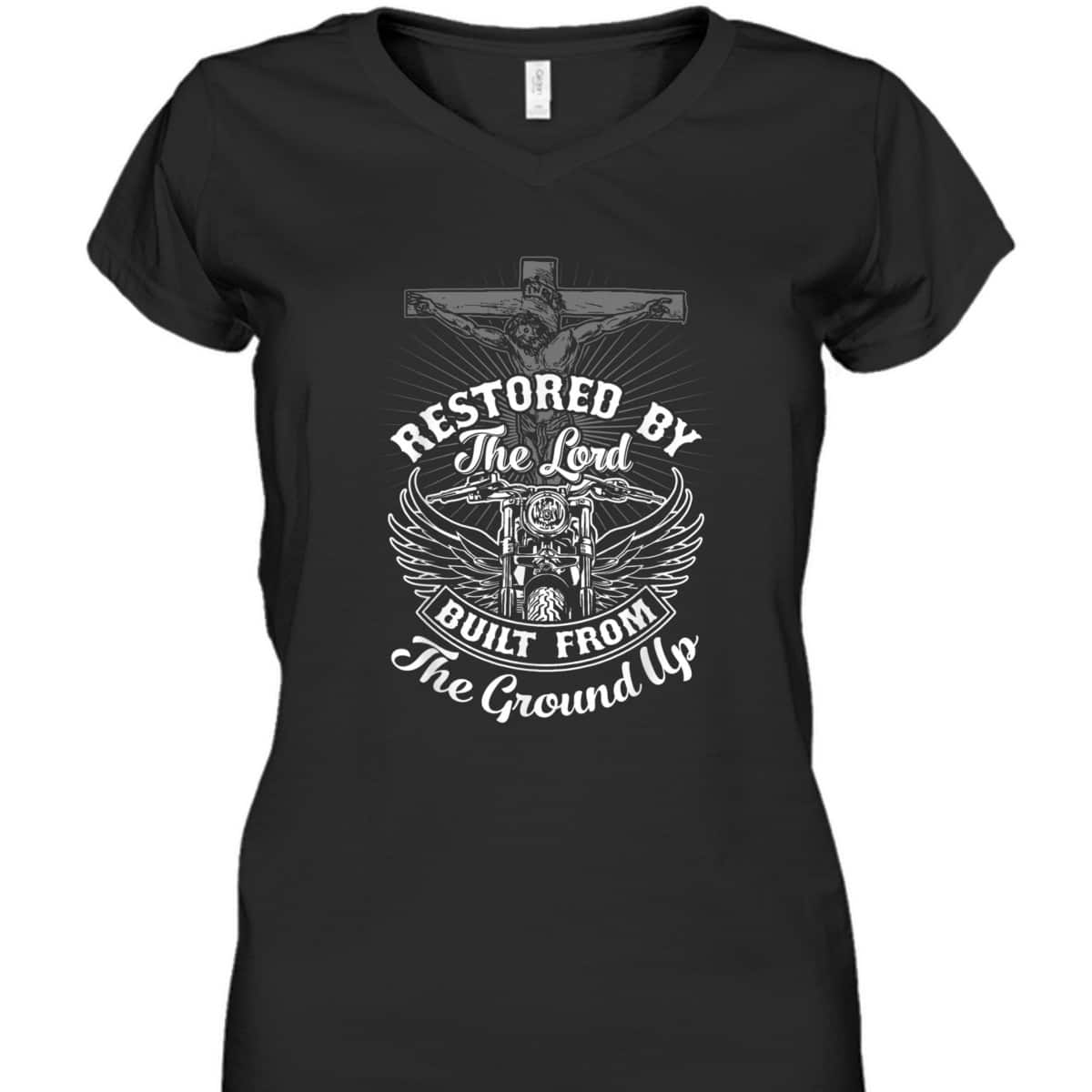 Christian Biker Motorcycle Jesus Restored By The Lord T-Shirt