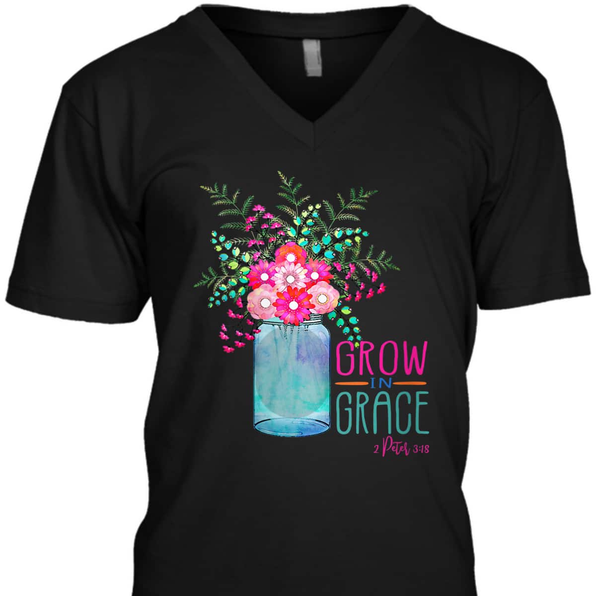 Flower Garden Grow In Grace 2 Peter 3:18 Christian Bible Verse T-Shirt
