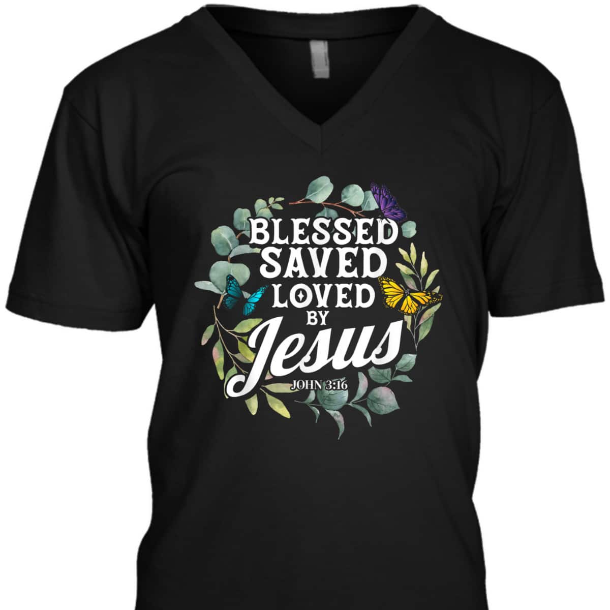 Bible Verse T-Shirt John 3:16 Flower Butterfly Blessed Saved Loved By Jesus