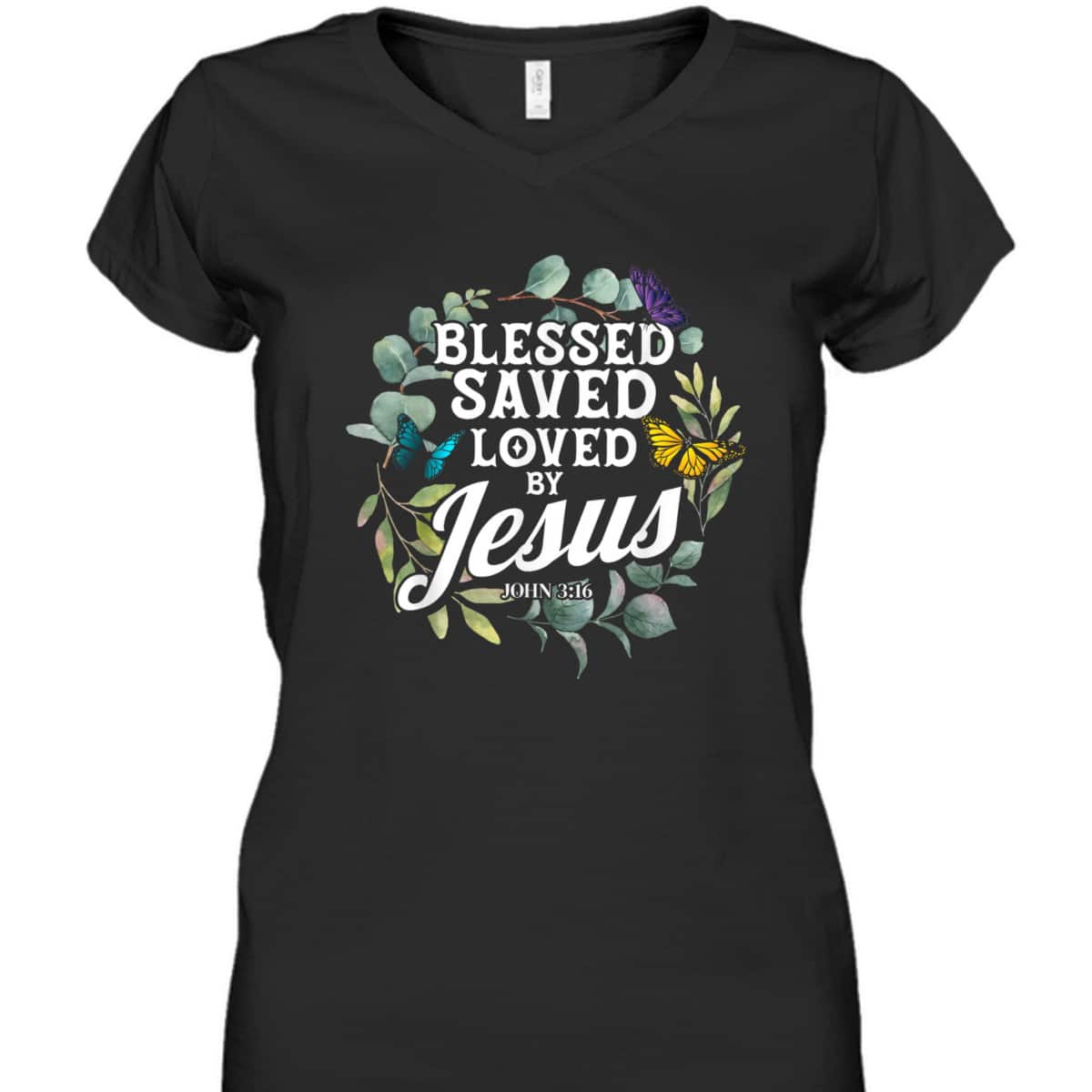 Bible Verse T-Shirt John 3:16 Flower Butterfly Blessed Saved Loved By Jesus Bible Verse T-Shirt John 3:16 Flower Butterfly Blessed Saved Loved By Jesus