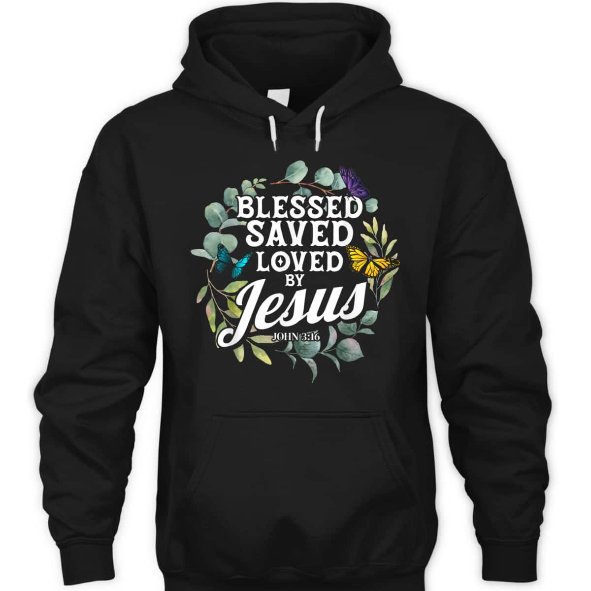 Bible Verse T-Shirt John 3:16 Flower Butterfly Blessed Saved Loved By Jesus