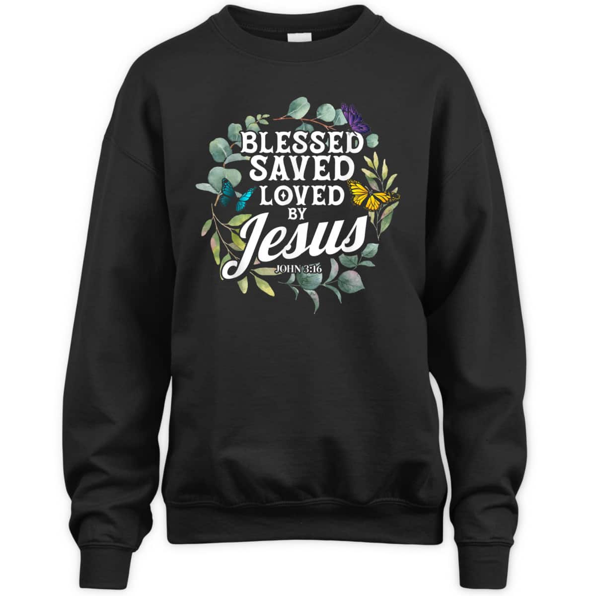 Bible Verse T-Shirt John 3:16 Flower Butterfly Blessed Saved Loved By Jesus