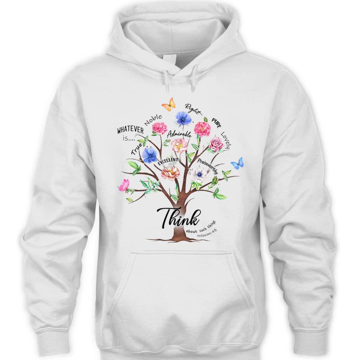 Jesus Flower Butterfly Think About Such Things Philippians 48 Bible Verse Religious T-Shirt