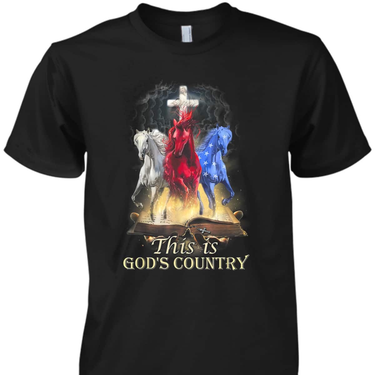 This Is God&lsquo;s Country T-Shirt Cool Horses Running In Halo Of Bible