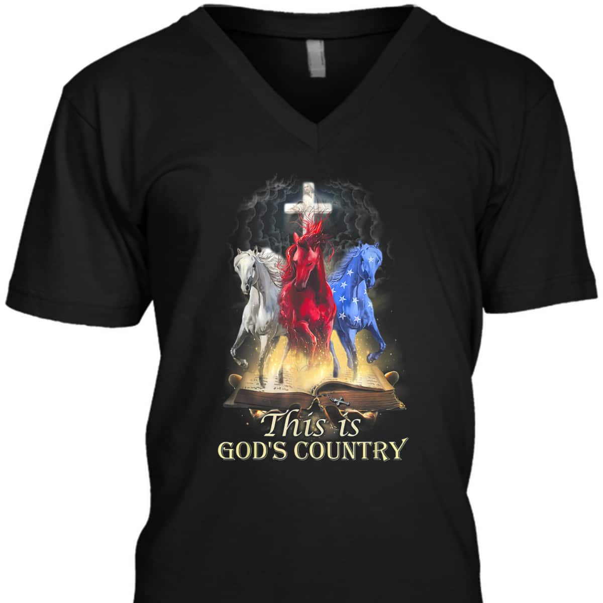 This Is God&lsquo;s Country T-Shirt Cool Horses Running In Halo Of Bible