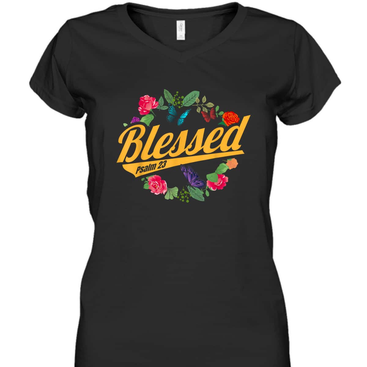 Blessed Psalm 23 With Flower And Butterfly T-Shirt Christian Bible Verse Gift