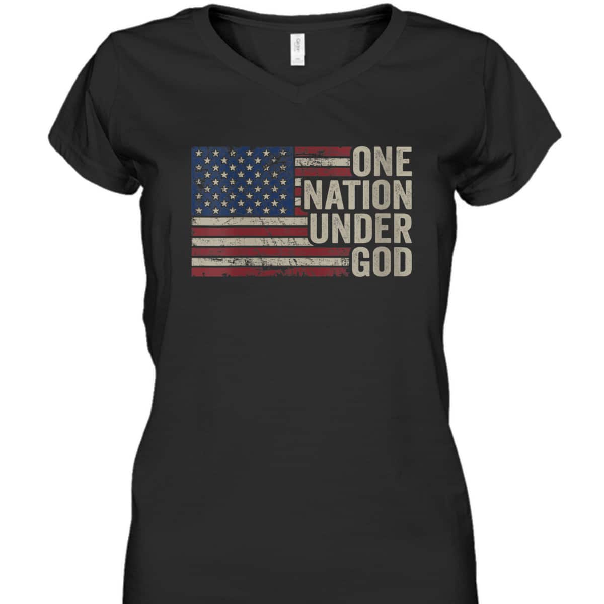 4th Of July T-Shirt One Nation Under God USA Vintage American Flag 4th Of July T-Shirt One Nation Under God USA Vintage American Flag