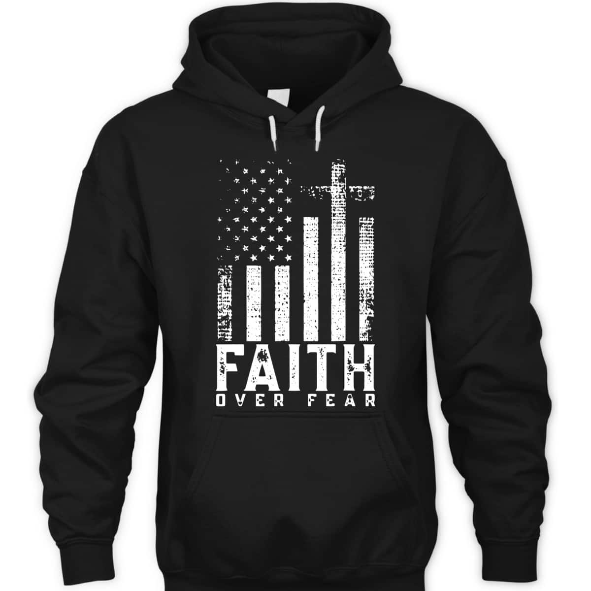 Faith Over Fear T-Shirt Cool Christian Cross With American USA Flag