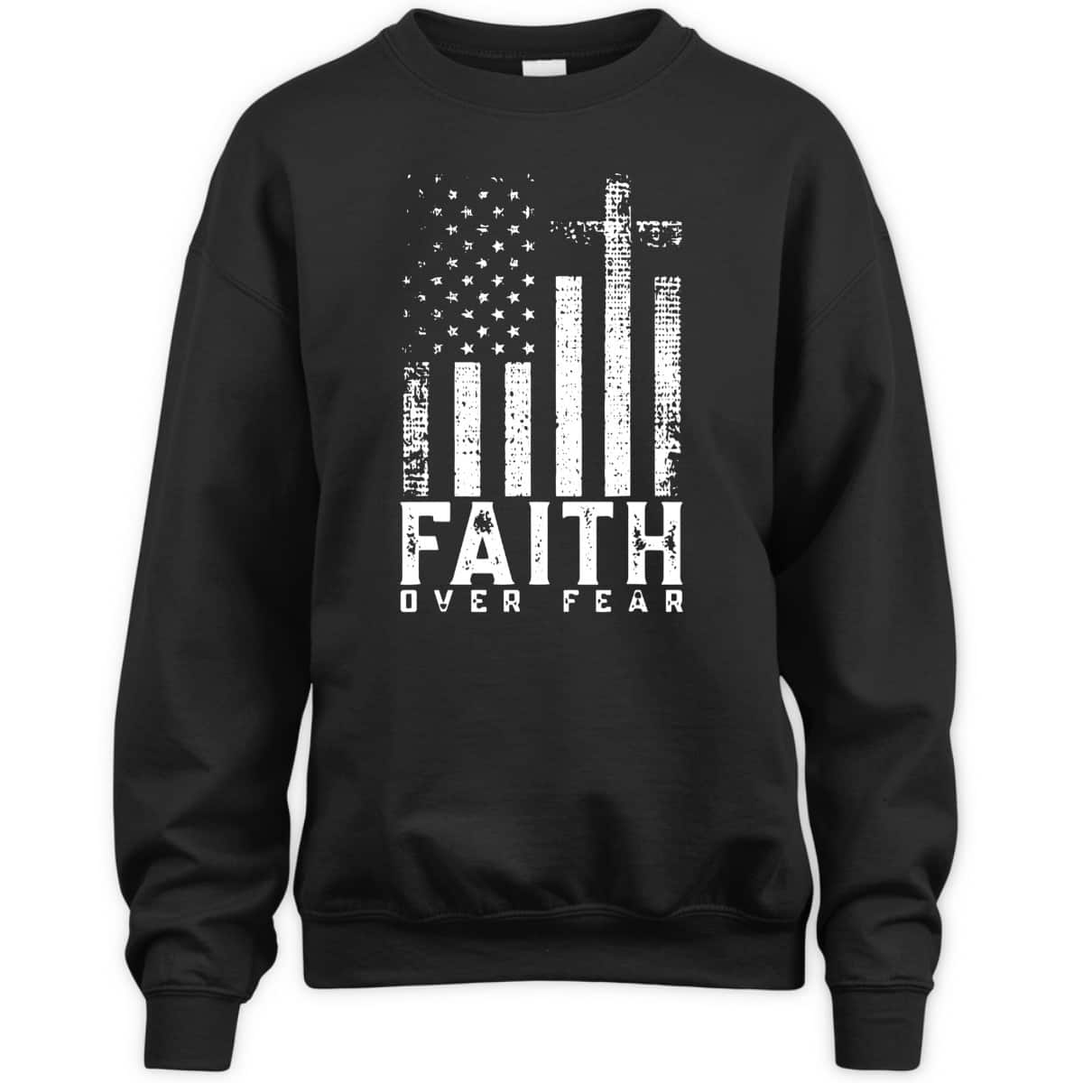 Faith Over Fear T-Shirt Cool Christian Cross With American USA Flag Faith Over Fear T-Shirt Cool Christian Cross With American USA Flag