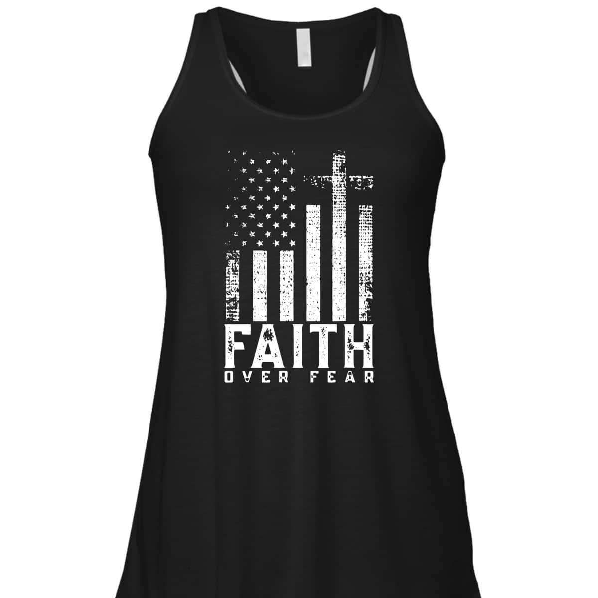 Faith Over Fear T-Shirt Cool Christian Cross With American USA Flag