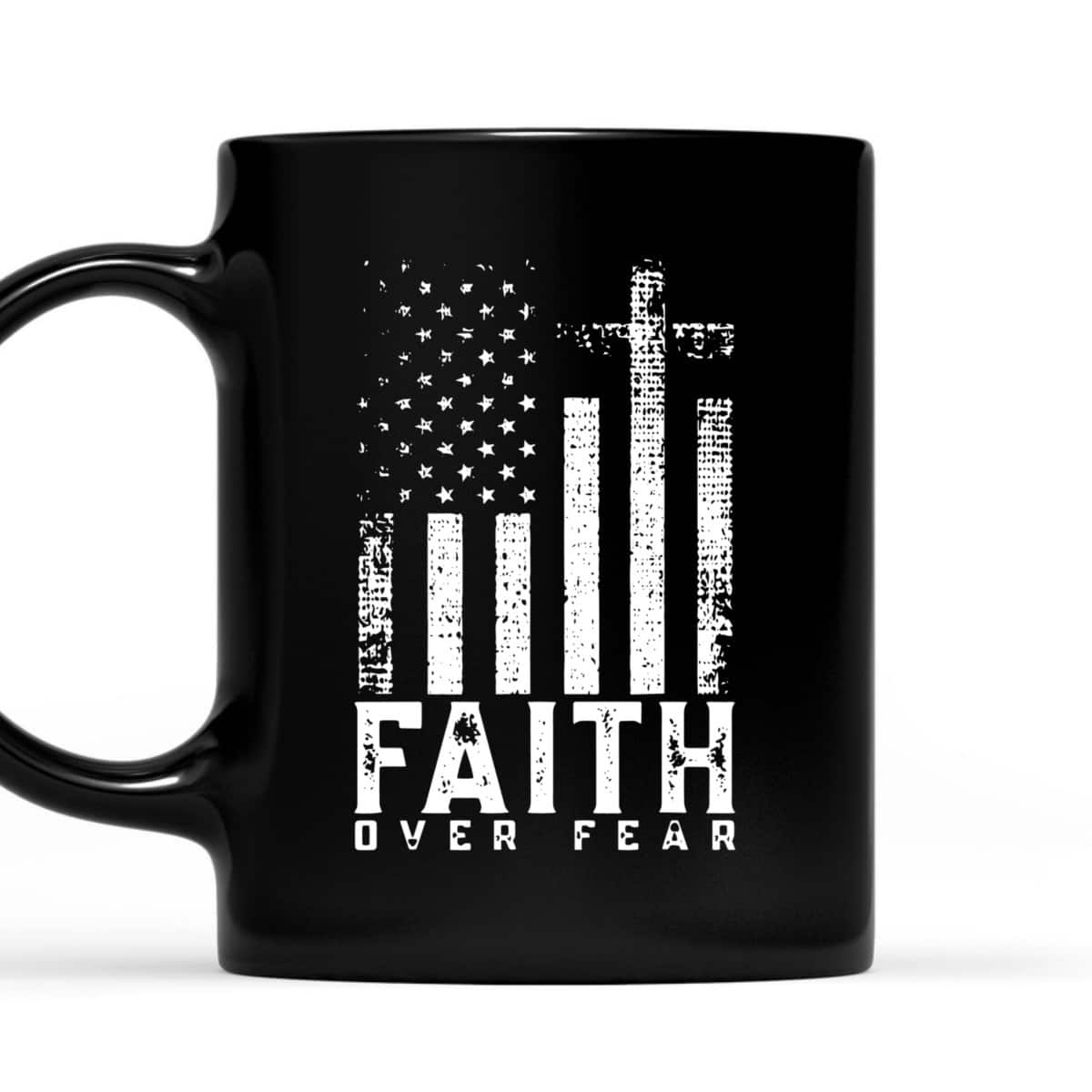 Faith Over Fear T-Shirt Cool Christian Cross With American USA Flag Faith Over Fear T-Shirt Cool Christian Cross With American USA Flag
