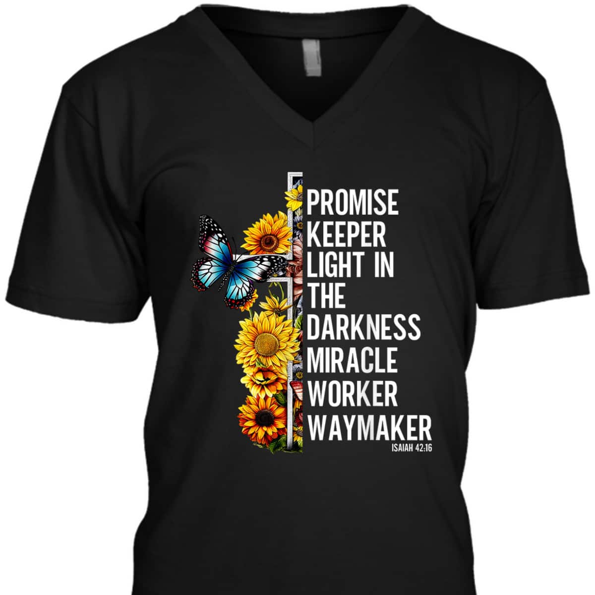 Christian T-Shirt Waymaker Promise Keeper Miracle Worker Butterfly And Sunflower Christian T-Shirt Waymaker Promise Keeper Miracle Worker Butterfly And Sunflower