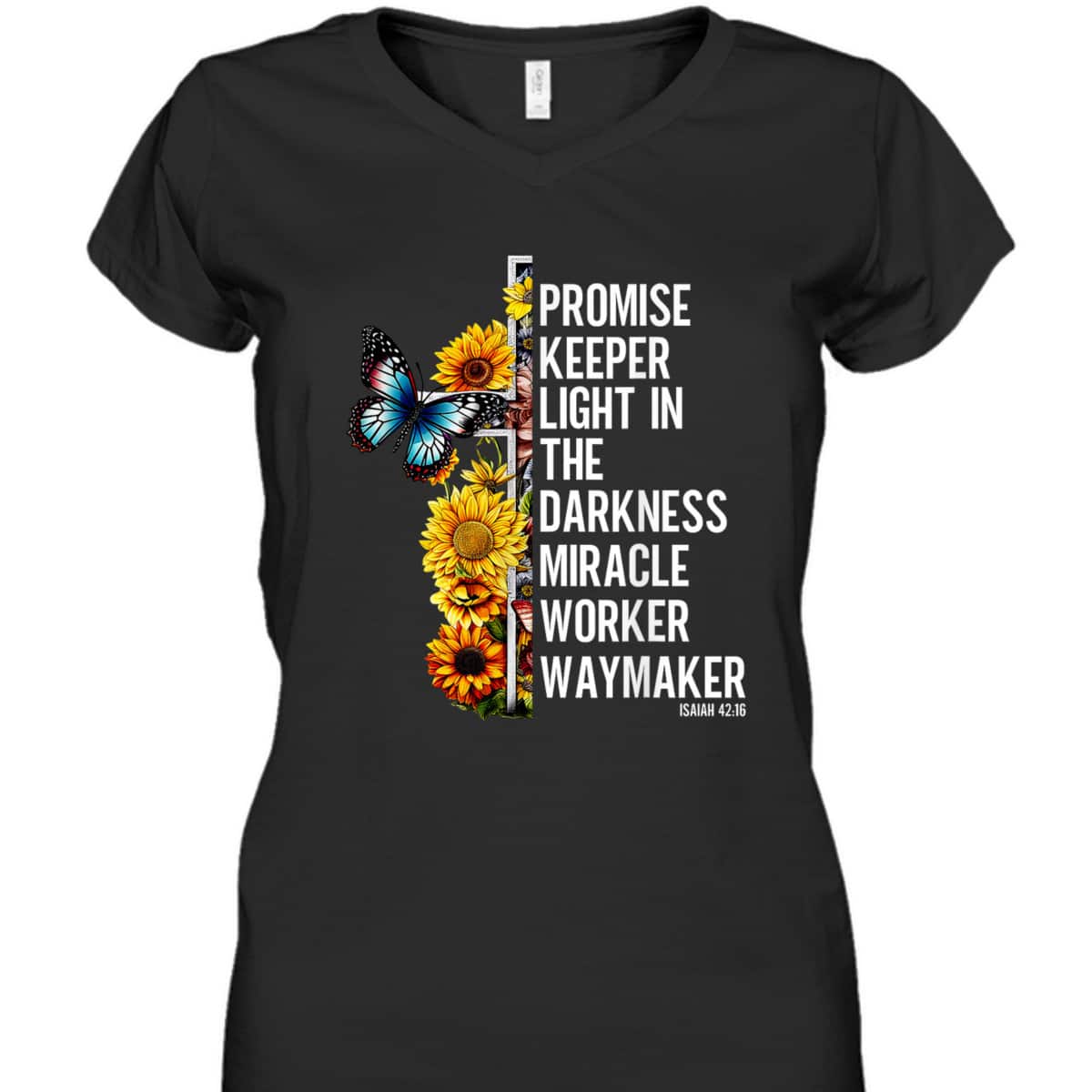 Christian T-Shirt Waymaker Promise Keeper Miracle Worker Butterfly And Sunflower Christian T-Shirt Waymaker Promise Keeper Miracle Worker Butterfly And Sunflower