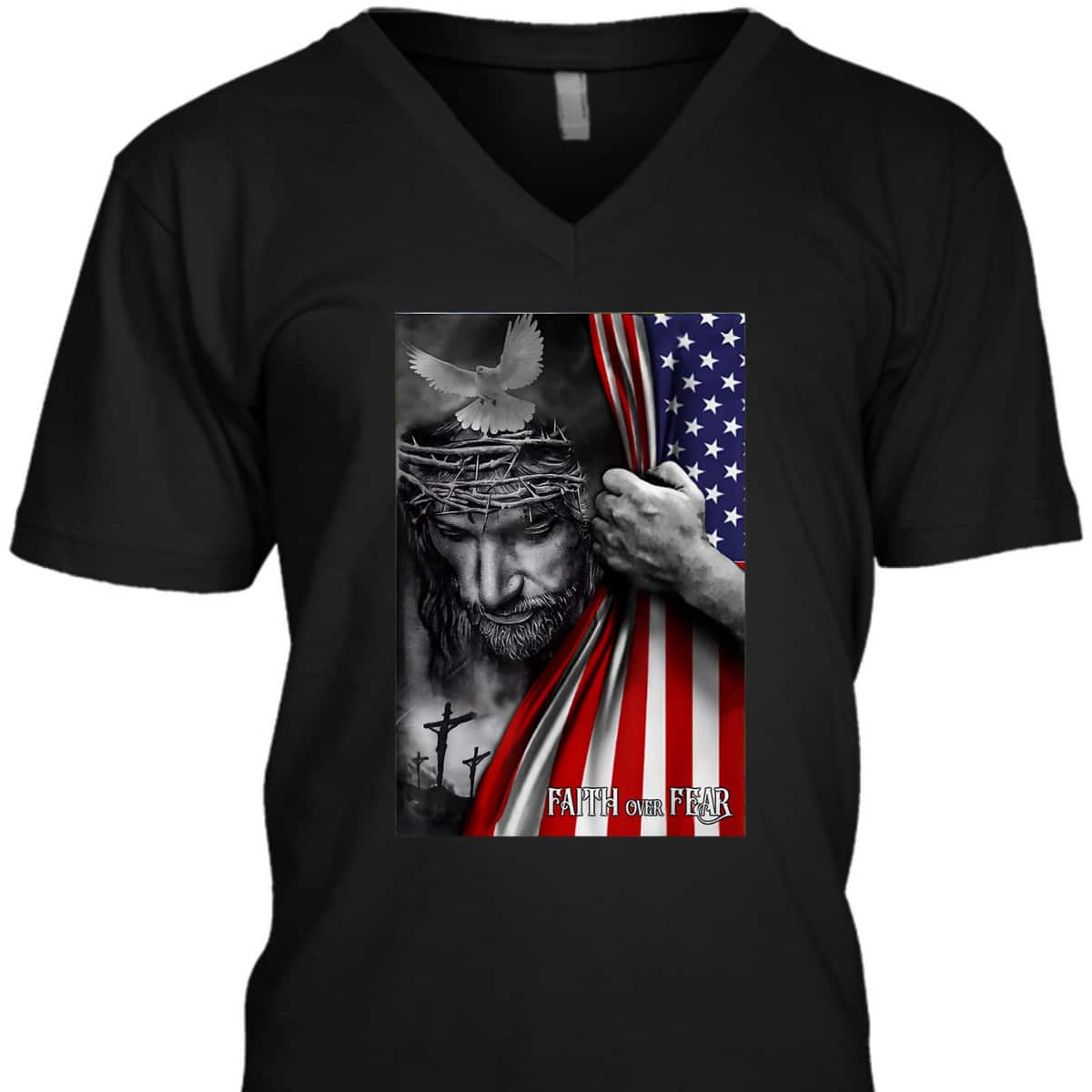 Faith Over Fear God Jesus US American Flag Christian Faith Gift T-Shirt