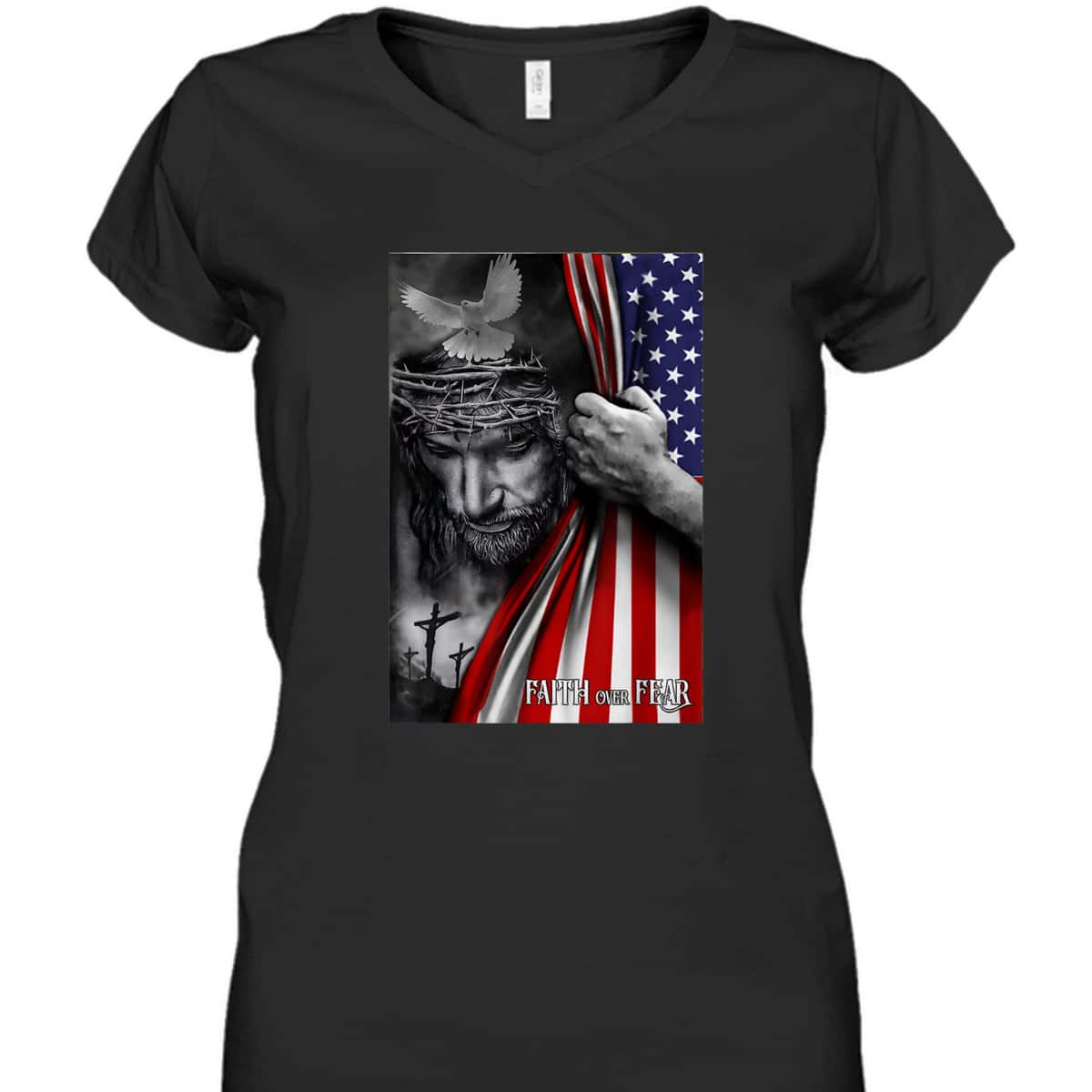 Faith Over Fear God Jesus US American Flag Christian Faith Gift T-Shirt