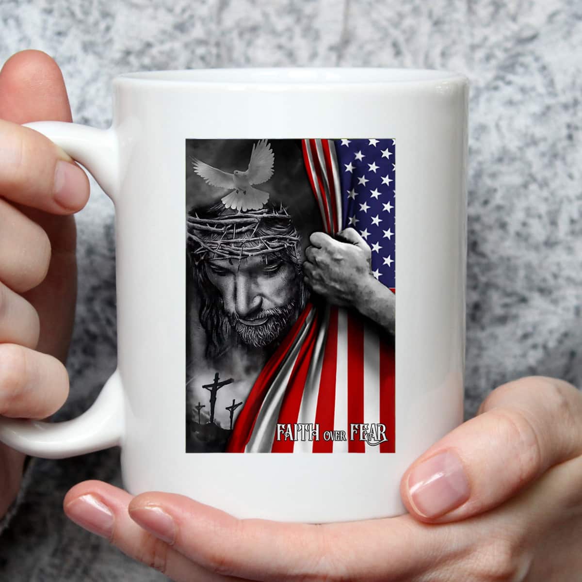 Faith Over Fear God Jesus US American Flag Christian Faith Gift T-Shirt