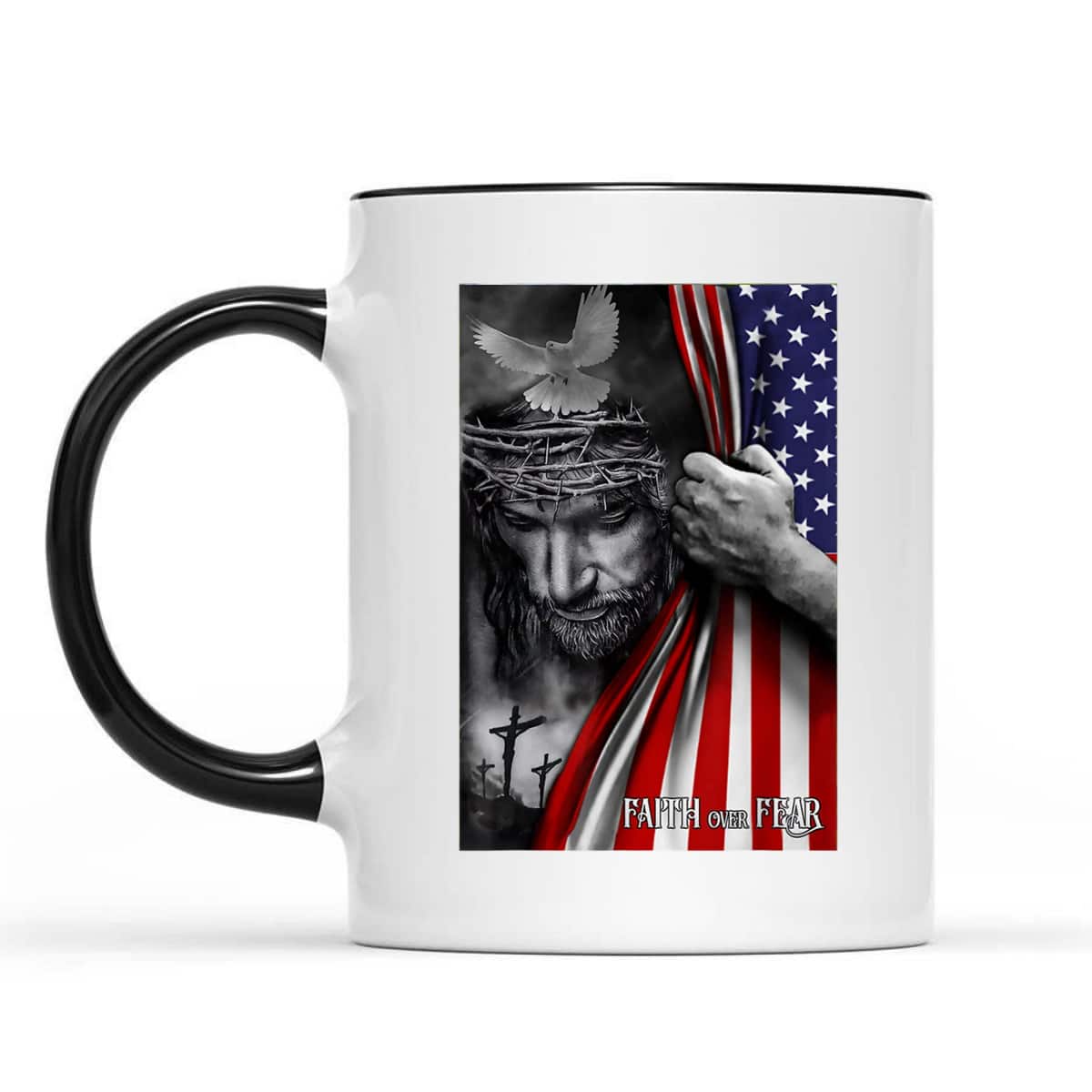 Faith Over Fear God Jesus US American Flag Christian Faith Gift T-Shirt