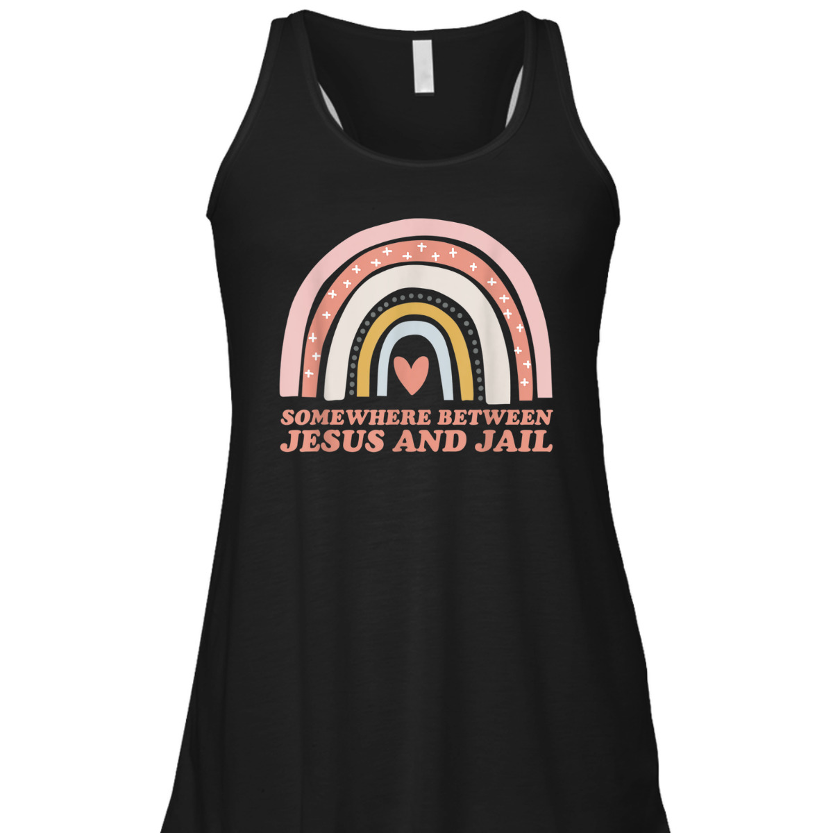 Somewhere Between Jesus And Jail Funny Christian Rainbow T-Shirt