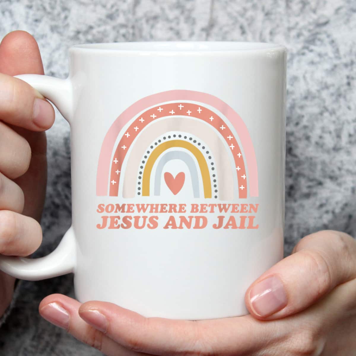 Somewhere Between Jesus And Jail Funny Christian Rainbow T-Shirt