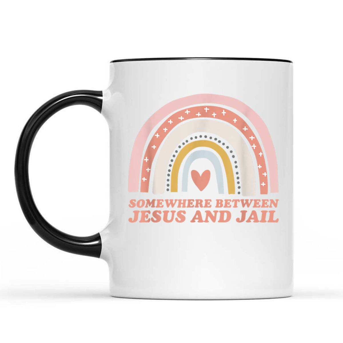Somewhere Between Jesus And Jail Funny Christian Rainbow T-Shirt