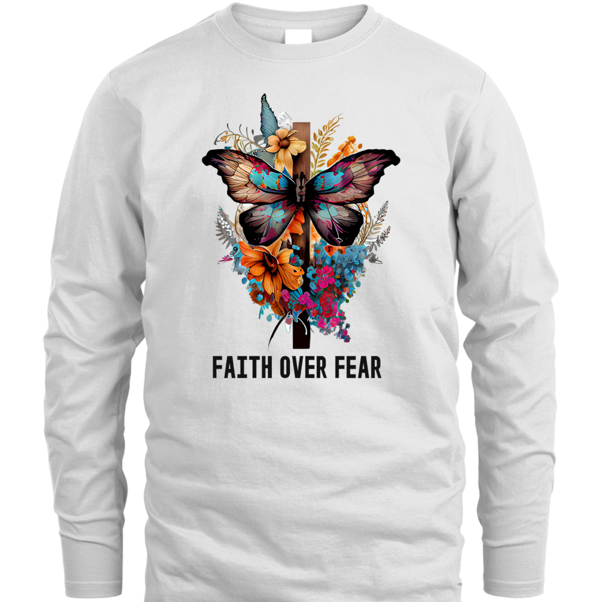 Faith Over Fear T-Shirt Floral Christian Cross Butterfly Faith Over Fear T-Shirt Floral Christian Cross Butterfly
