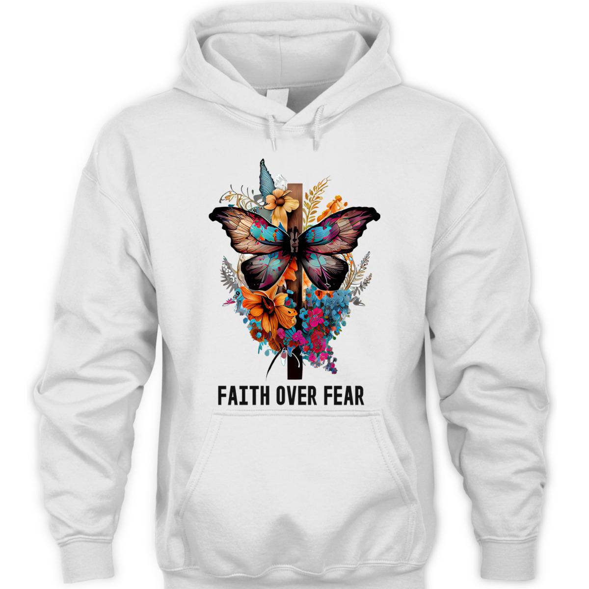 Faith Over Fear T-Shirt Floral Christian Cross Butterfly Faith Over Fear T-Shirt Floral Christian Cross Butterfly