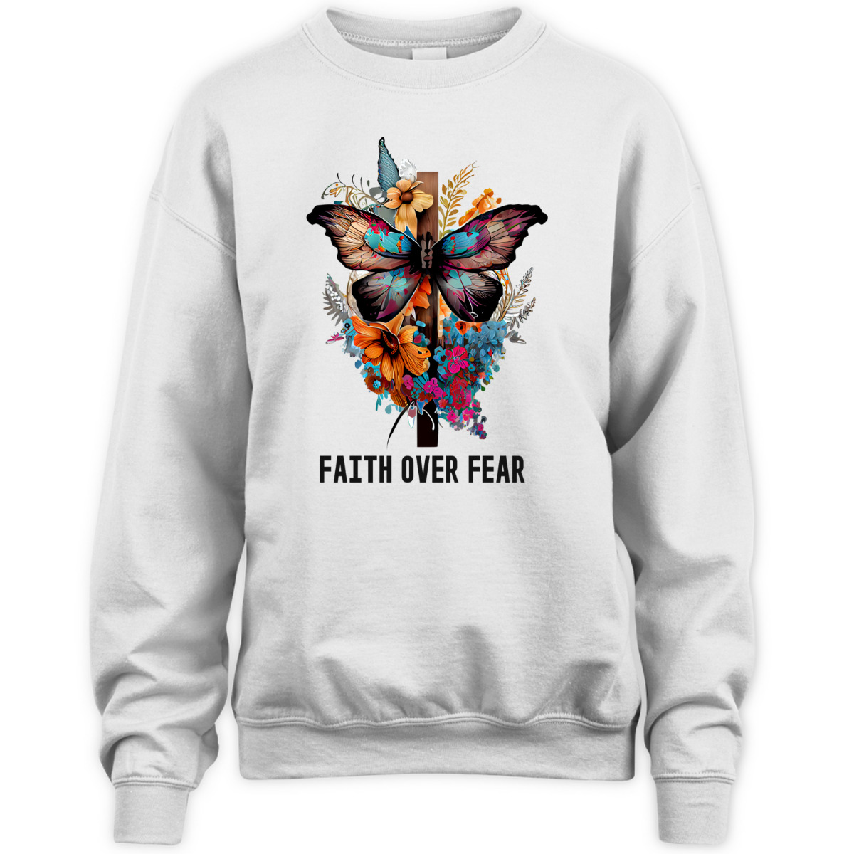 Faith Over Fear T-Shirt Floral Christian Cross Butterfly Faith Over Fear T-Shirt Floral Christian Cross Butterfly