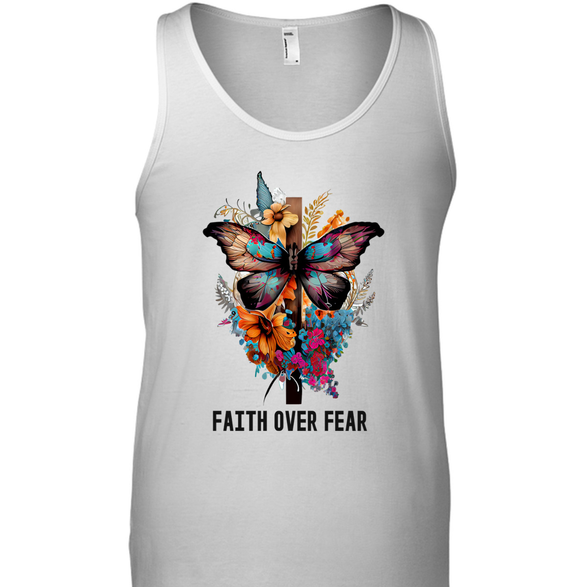 Faith Over Fear T-Shirt Floral Christian Cross Butterfly Faith Over Fear T-Shirt Floral Christian Cross Butterfly