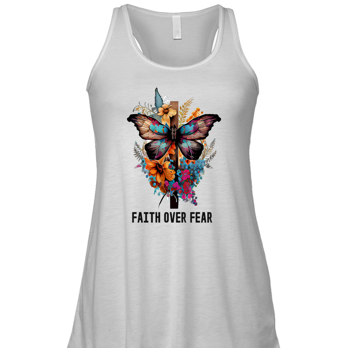 Faith Over Fear T-Shirt Floral Christian Cross Butterfly Faith Over Fear T-Shirt Floral Christian Cross Butterfly