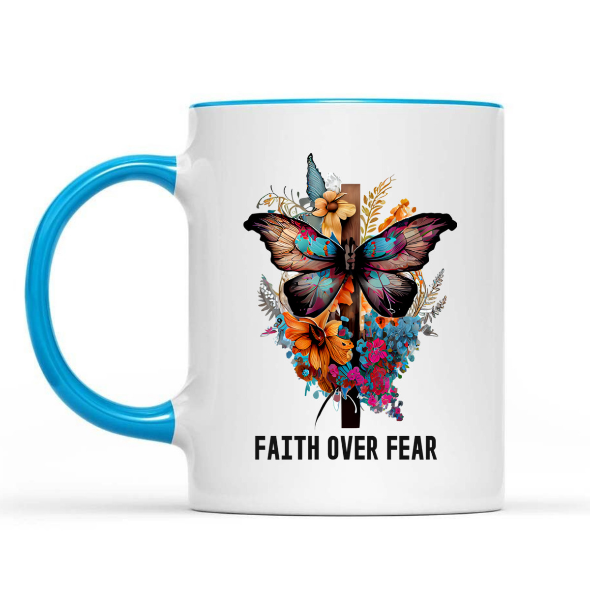 Faith Over Fear T-Shirt Floral Christian Cross Butterfly Faith Over Fear T-Shirt Floral Christian Cross Butterfly