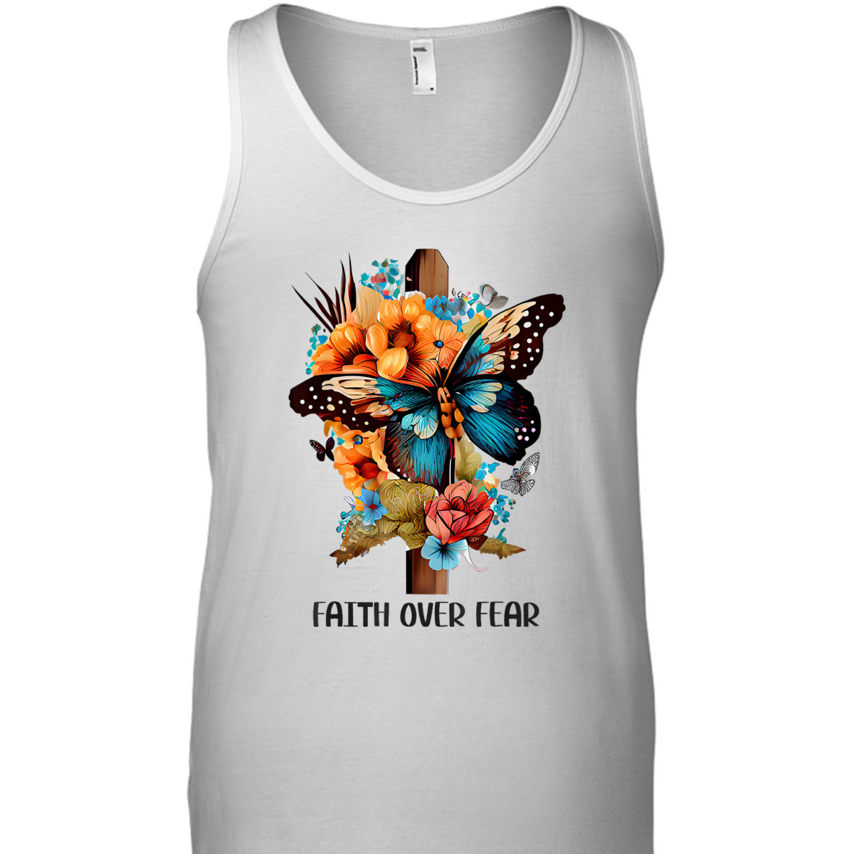 Christian Cross Faith Over Fear T-Shirt Butterfly Floral Flowers Religious Gift Christian Cross Faith Over Fear T-Shirt Butterfly Floral Flowers Religious Gift