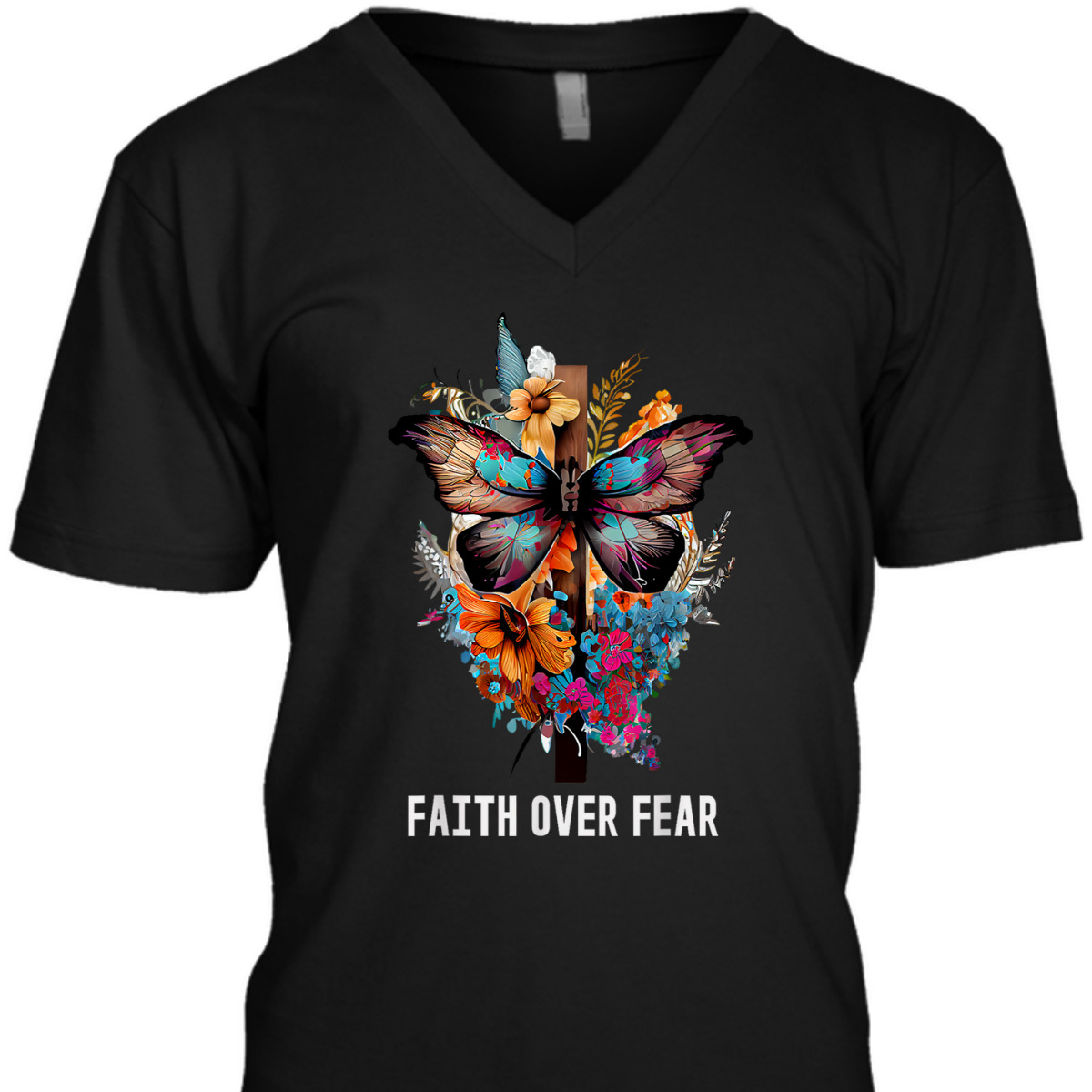 Christian Faith Over Fear T-Shirt Butterfly Cross Religious Gift Christian Faith Over Fear T-Shirt Butterfly Cross Religious Gift