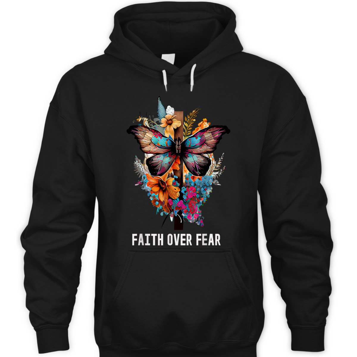 Christian Faith Over Fear T-Shirt Butterfly Cross Religious Gift