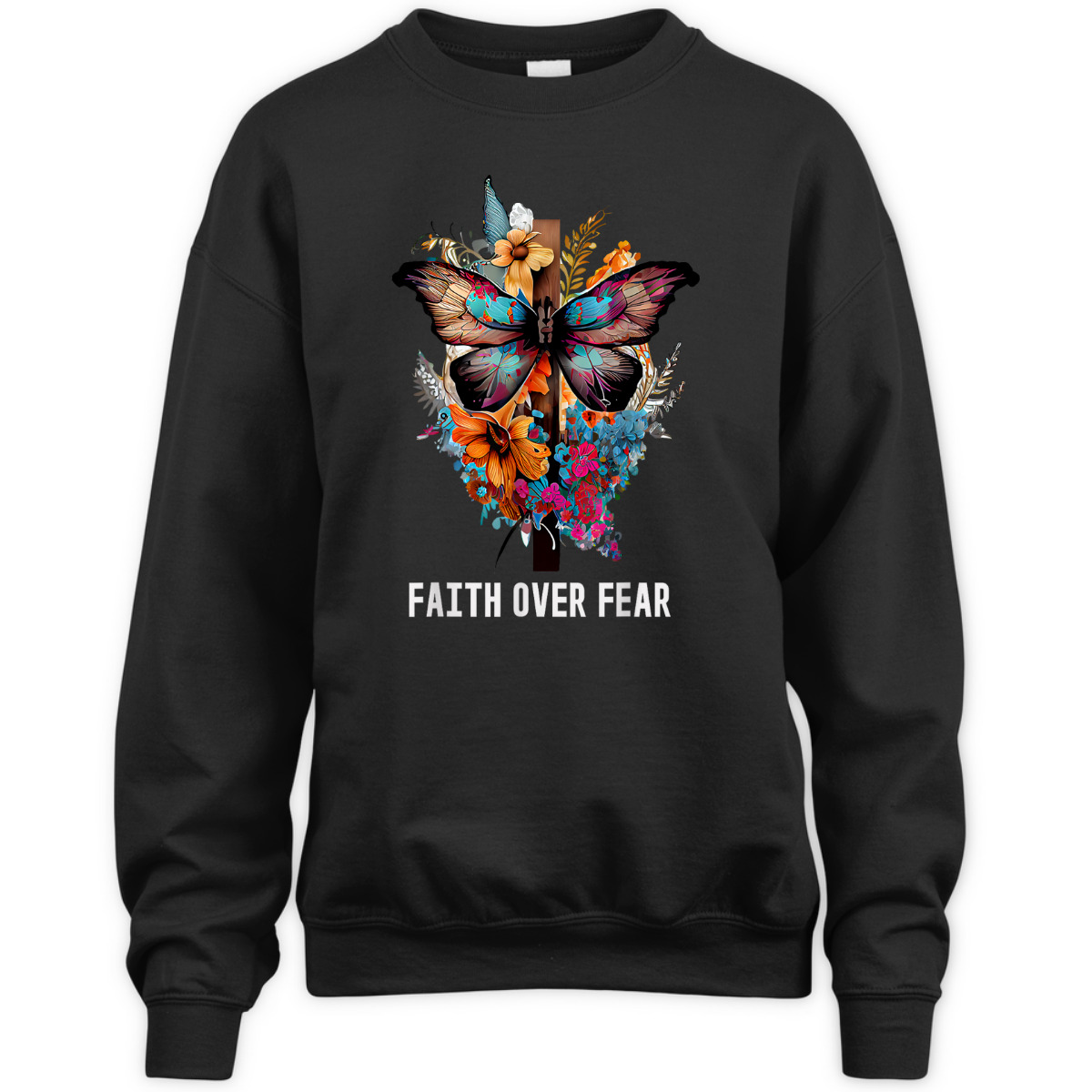 Christian Faith Over Fear T-Shirt Butterfly Cross Religious Gift Christian Faith Over Fear T-Shirt Butterfly Cross Religious Gift