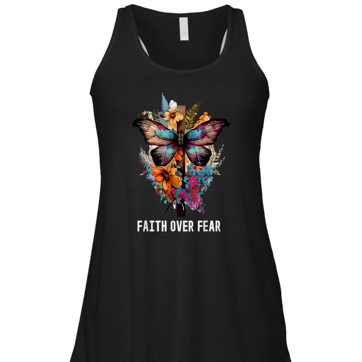 Christian Faith Over Fear T-Shirt Butterfly Cross Religious Gift