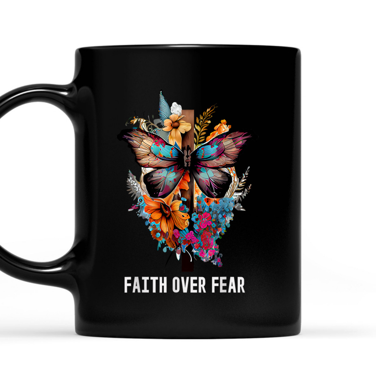 Christian Faith Over Fear T-Shirt Butterfly Cross Religious Gift