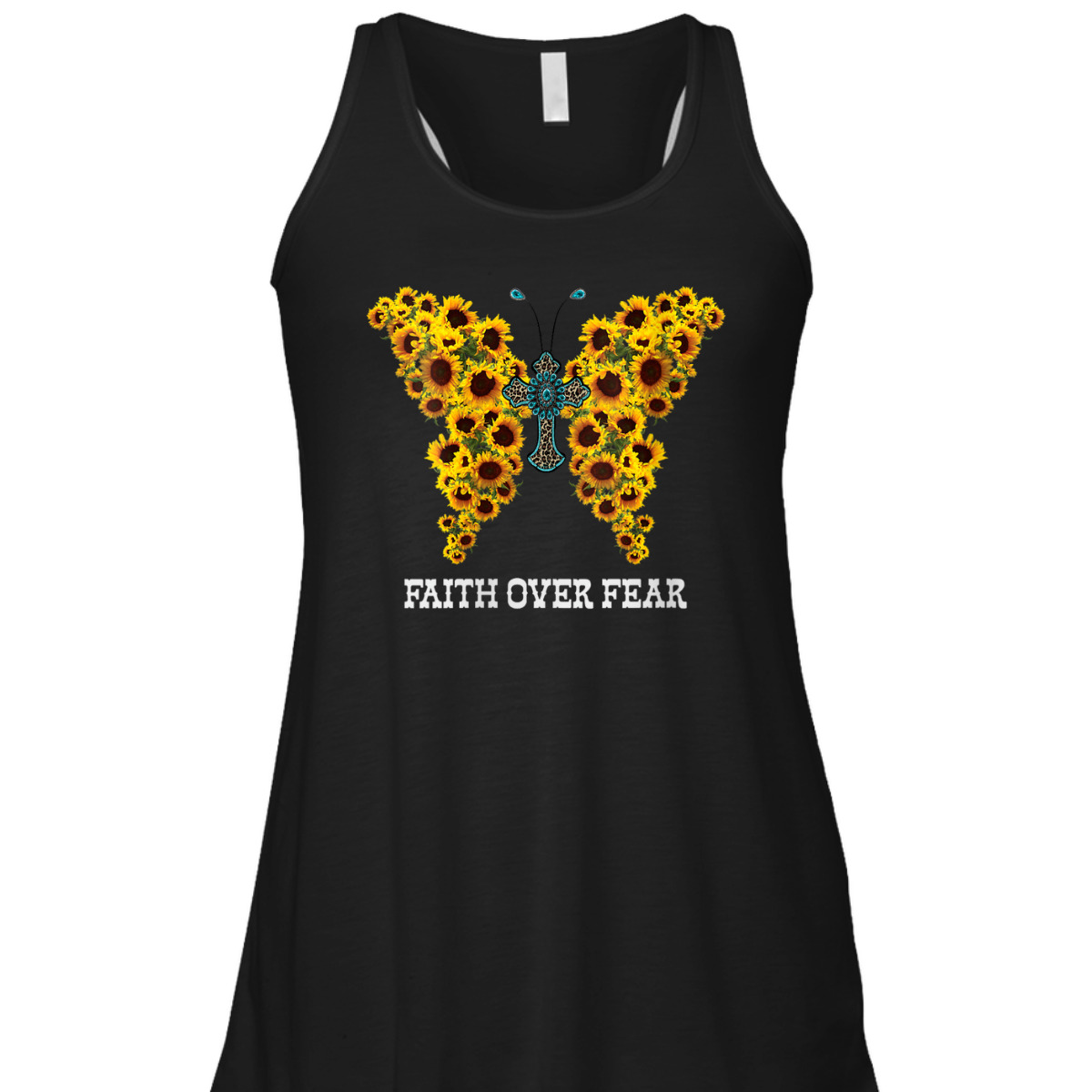 Faith Over Fear Sunflower Butterfly Christian Cross T-Shirt Faith Over Fear Sunflower Butterfly Christian Cross T-Shirt