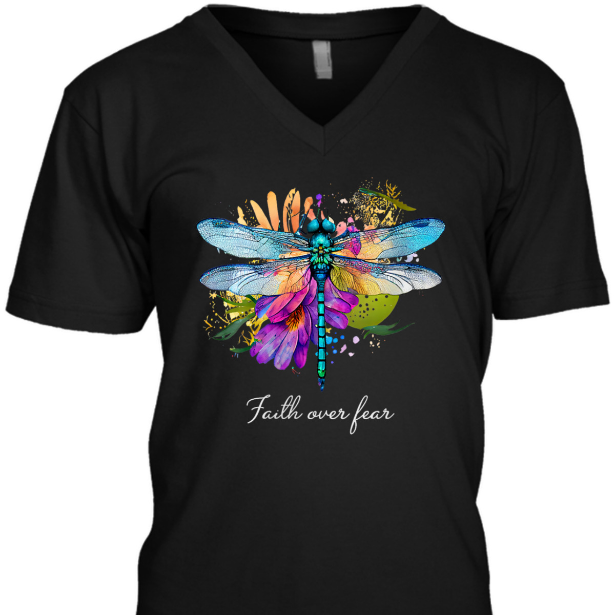 Faith Over Fear T-Shirt Floral Summer Dragonfly Christian Faith Gift Faith Over Fear T-Shirt Floral Summer Dragonfly Christian Faith Gift