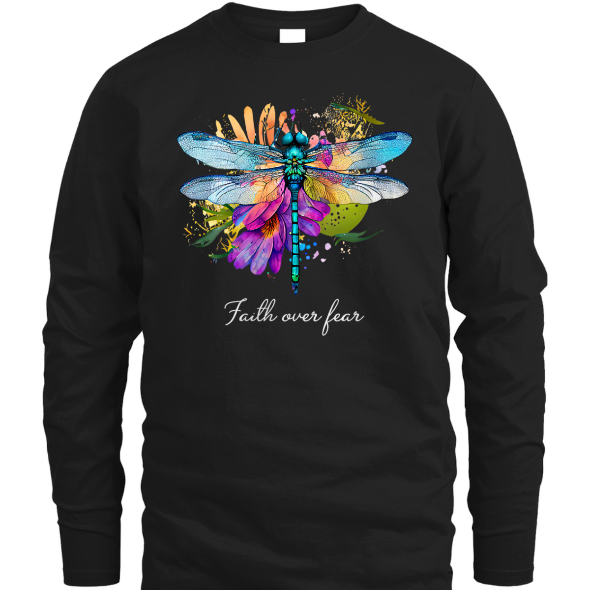 Faith Over Fear T-Shirt Floral Summer Dragonfly Christian Faith Gift