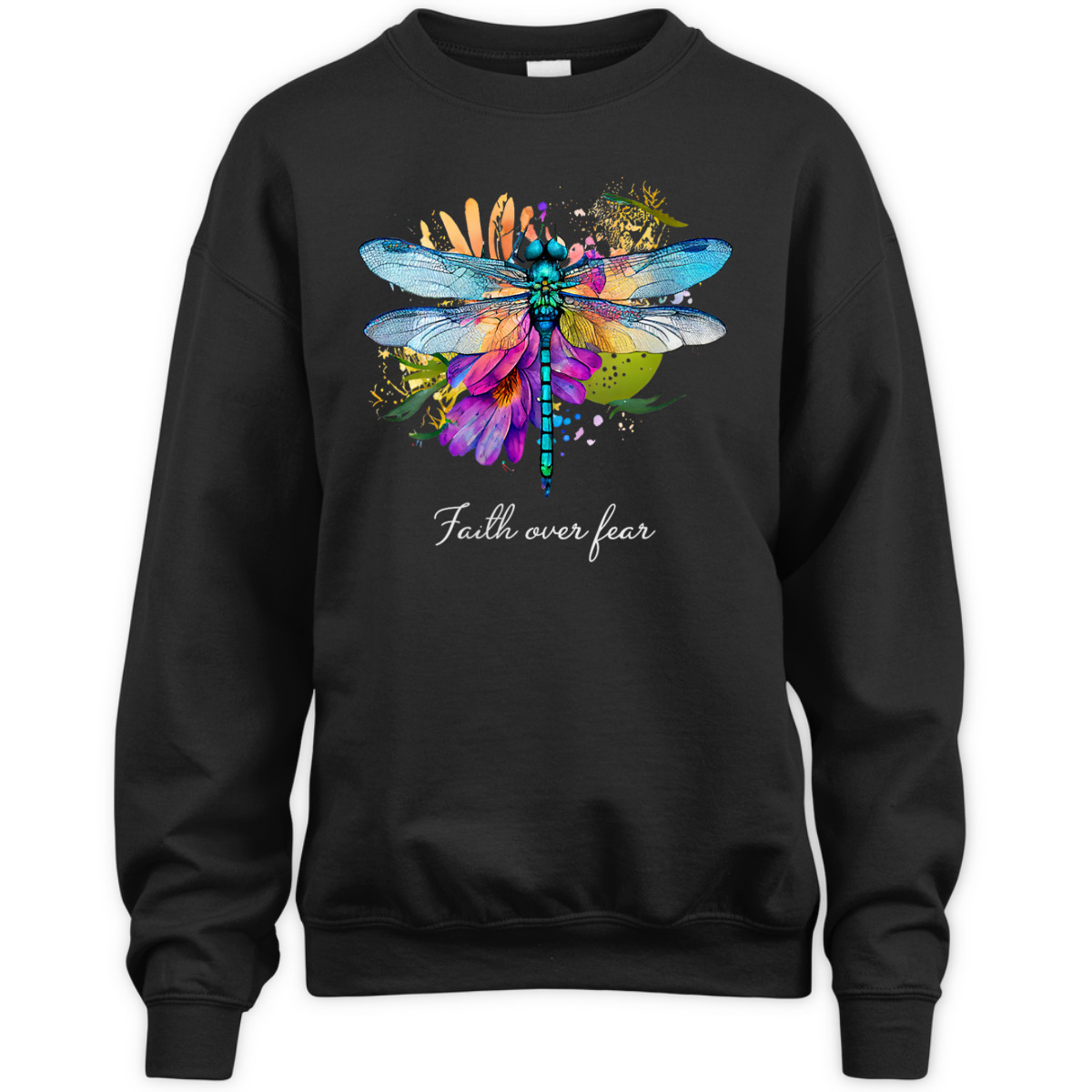 Faith Over Fear T-Shirt Floral Summer Dragonfly Christian Faith Gift