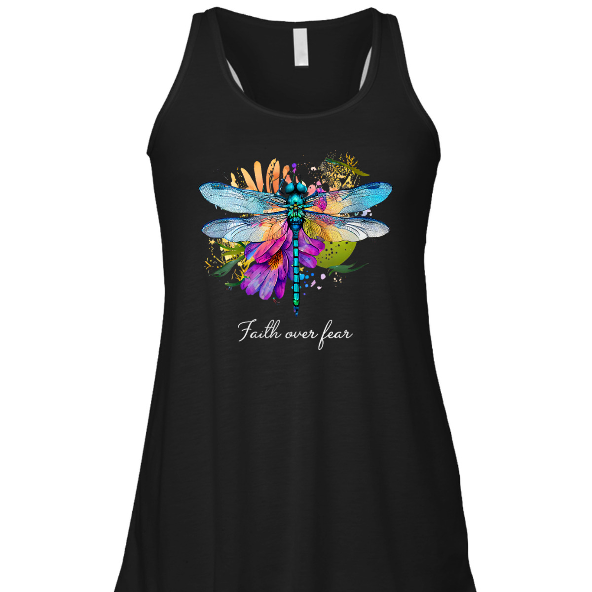 Faith Over Fear T-Shirt Floral Summer Dragonfly Christian Faith Gift