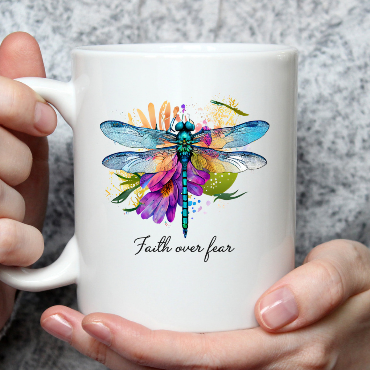 Faith Over Fear Floral Dragonfly Christian Religious T-Shirt