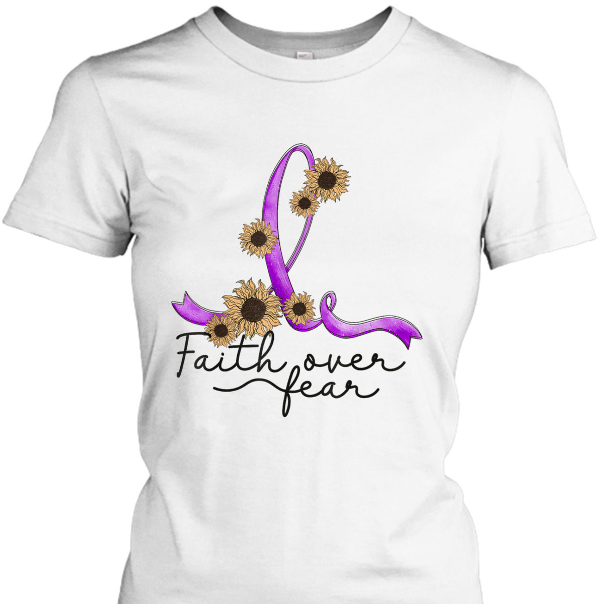 Alzheimers Awareness Sunflower Christian Faith Over Fear T-Shirt