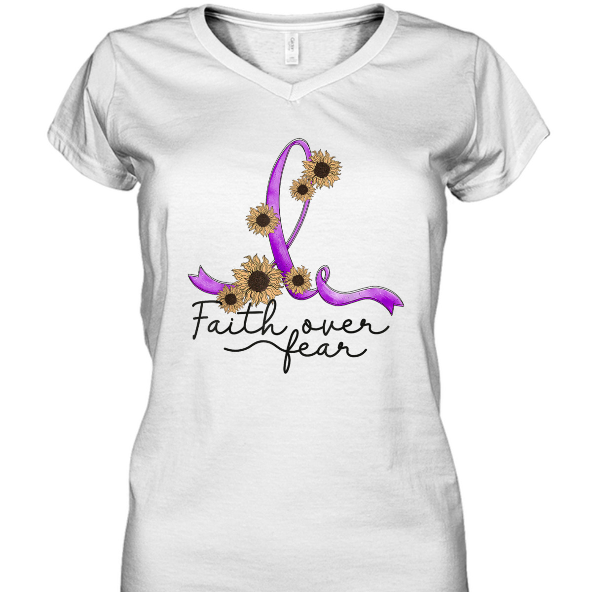 Alzheimers Awareness Sunflower Christian Faith Over Fear T-Shirt
