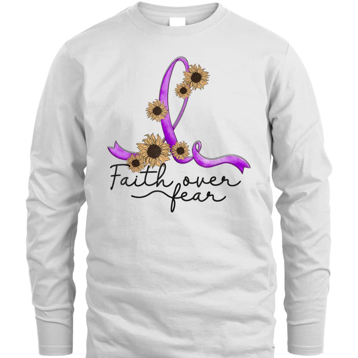Alzheimers Awareness Sunflower Christian Faith Over Fear T-Shirt