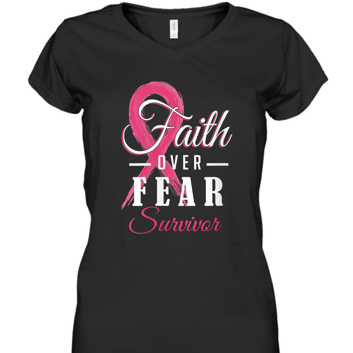 Breast Cancer Survivor Faith Over Fear Pink Ribbon T-Shirt