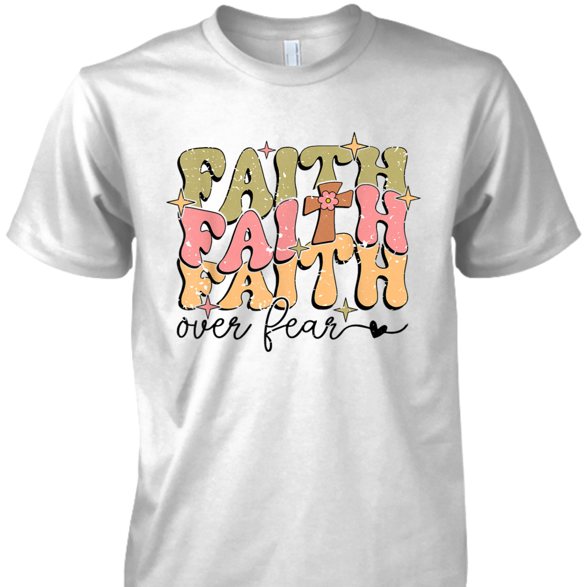 Faith Over Fear Christian Retro Bible Verse T-Shirt