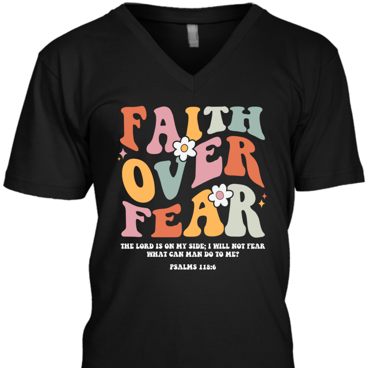 Faith Over Fear Retro Christian Bible Verse T-Shirt Groovy Religious Gift